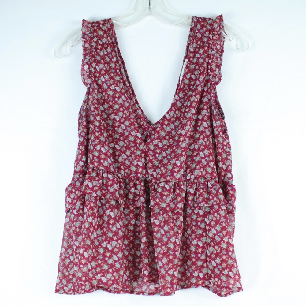 American Eagle Outfitters Red Floral Sleeveless Blouse Womens Size M